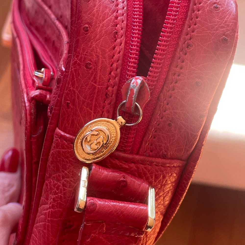 Vintage Rare Gucci Red Ostrich Leather Messanger Purse Shoulder Bag - Picture 14 of 15